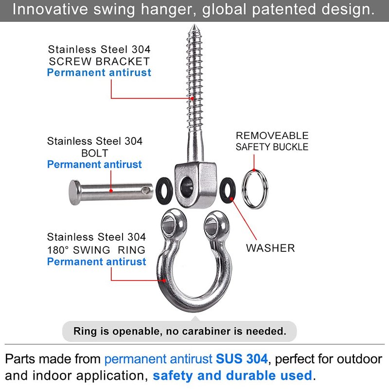 SELEWARE Heavy Duty 180° Swing Hangers, Stainless Steel Eye Screw Bracket, 1800 LB Capacity Playground Yoga Hammock Rope Tire Web Chair Sandbag Punching Bag Porch Swing Sets (6 Pack)