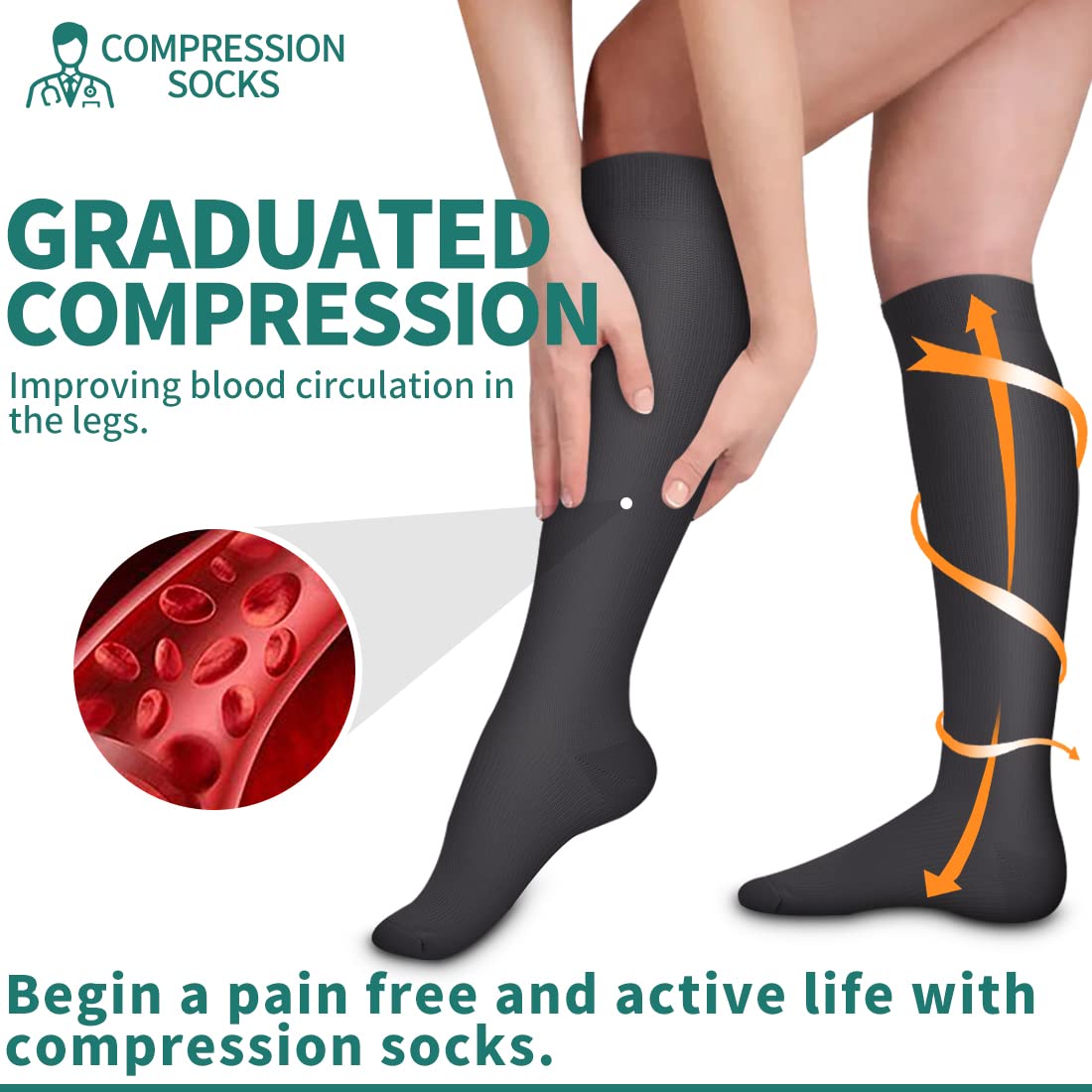 Laite Hebe 3 Pack Medical Compression Sock-Compression Sock For Women and Men Circulation -Best for Running,Nursing,Athletic Sports