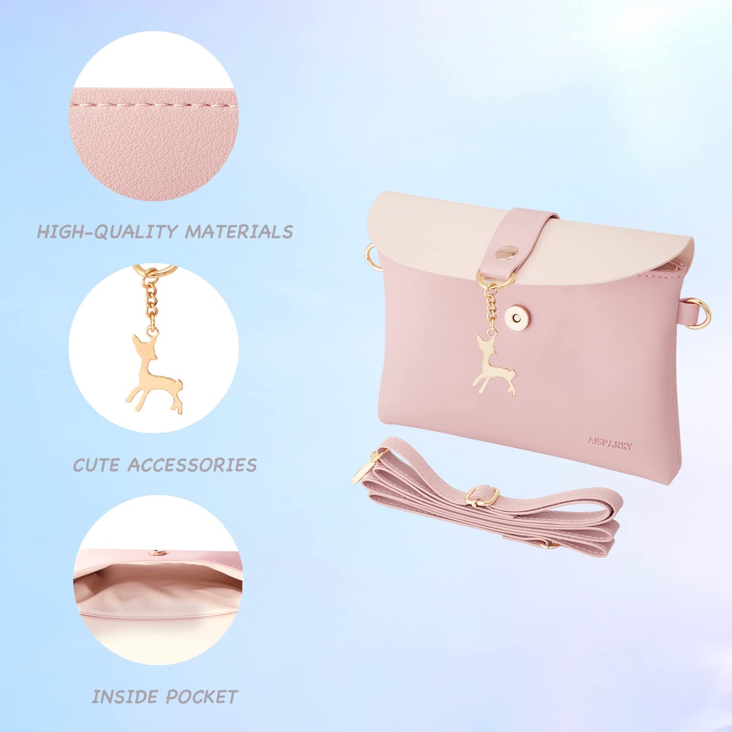 AISPARKY Small Crossbody Purse, PU Leather Small Purse for Girls With Pendant With Strap/Gold Chain Strap