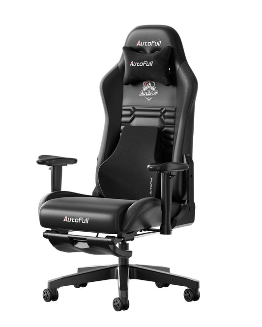 AutoFull C3 Gaming Chair, Racing Style Gaming Chair with Ergonomic Lumbar Support,Adjustable High Back PU Leather PC Chair with Footrest,Black
