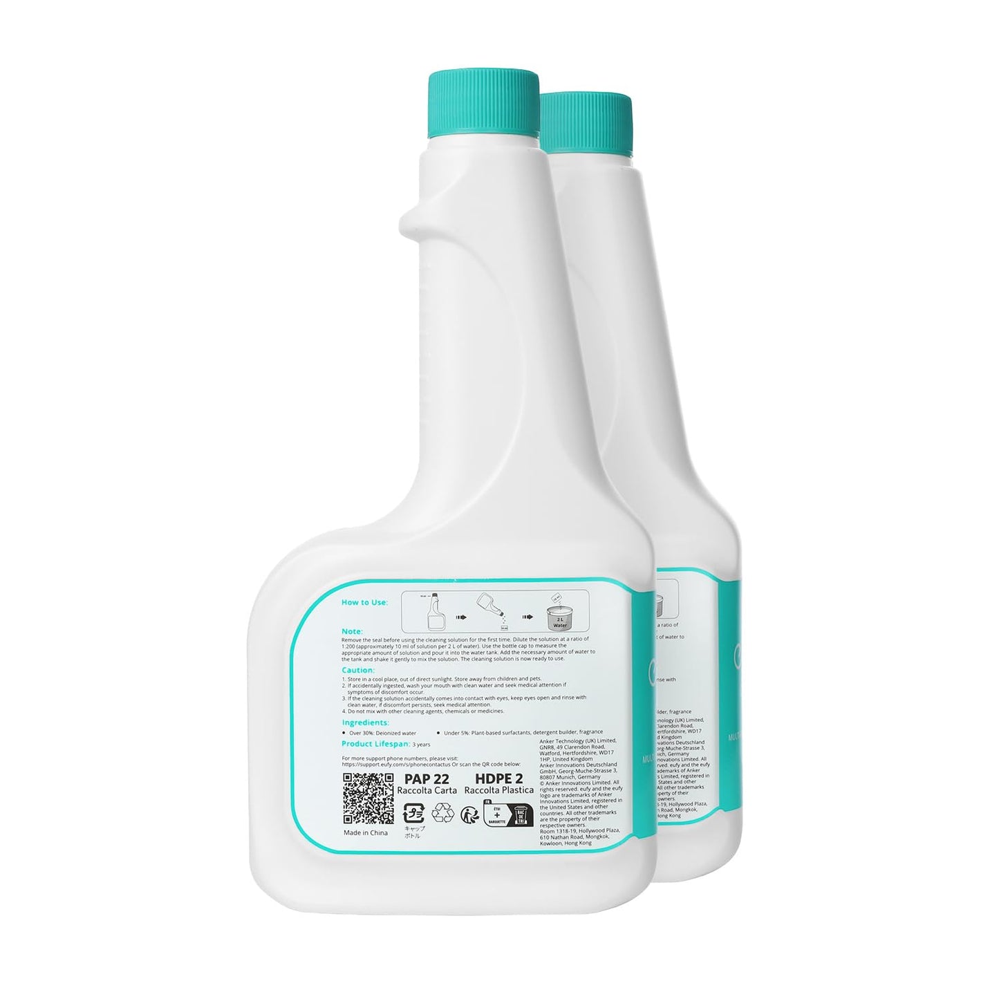 eufy RoboVac Hard Floor Cleaning Solution (2 Bottles), Compatible with X10 Pro Omni, C20 Omni, X9 Pro, X8 Pro Series, L60 Hybrid Series, 16 fl oz / 473 ml, Floor Cleaner