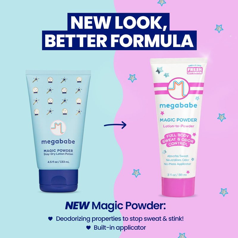 Megababe Sweat & Odor Absorbing Lotion - Magic Powder Stay-Dry Lotion to Powder | Summer and Hot Weather Essential | Aluminum-Free, Talc-Free | 3 fl oz