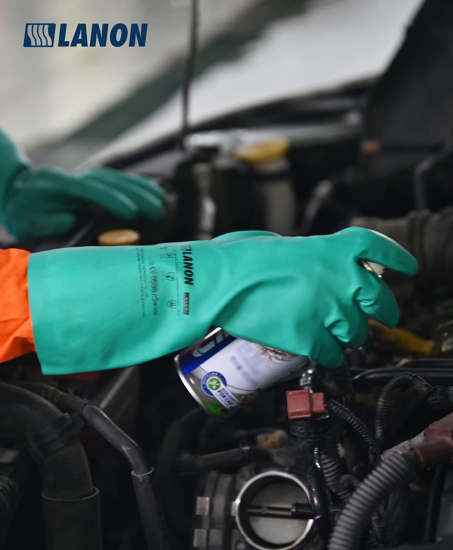 LANON 3 Pairs Nitrile Chemical Resistant Gloves, Reusable Heavy Duty Safety Work Gloves, Acid, Alkali and Oil Protection, Non-Slip, X-Large