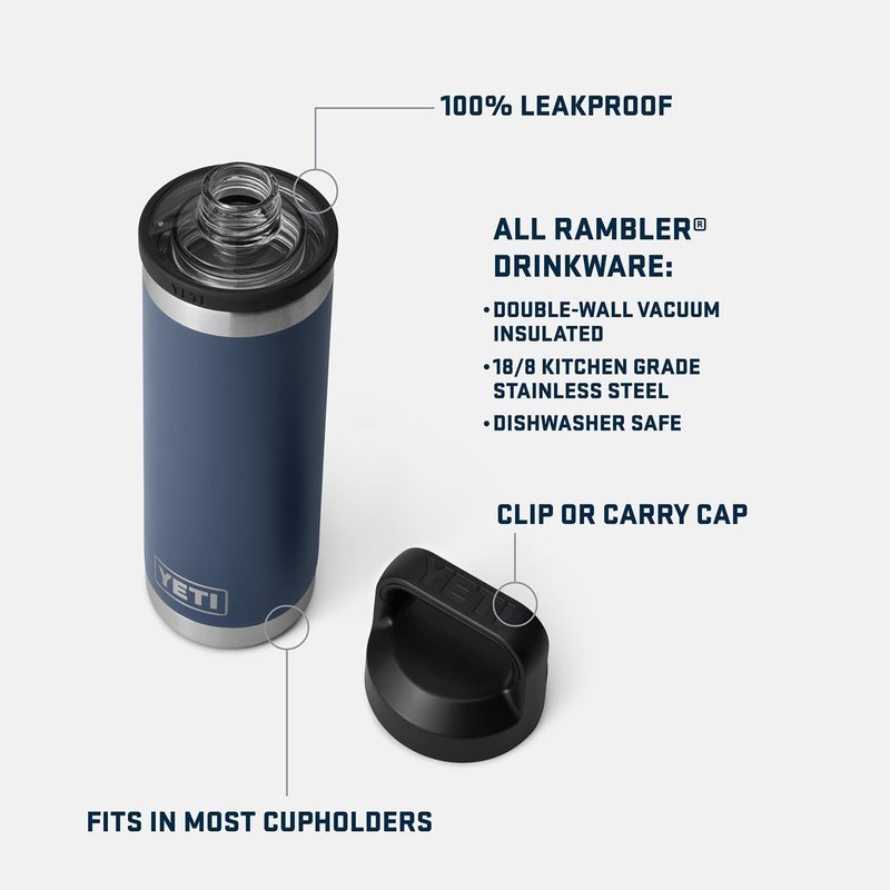 YETI Rambler 18 oz Bottle, Leakproof, Vacuum Insulated, Stainless Steel with Chug Cap, White/Blue
