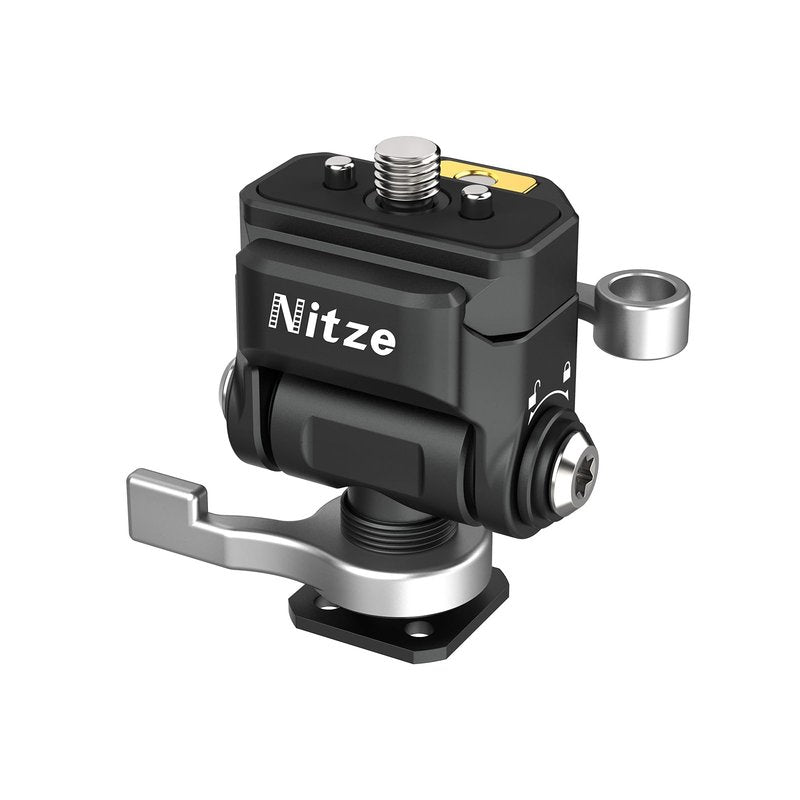 Nitze Quick Release Camera Monitor Mount (NATO Rail with 1/4” Screw and Retractable Pins to Cold Shoe), Field Monitor Mount with Adjustable NATO Clamp, 170° Tilt and 360° Pan - N54-S1