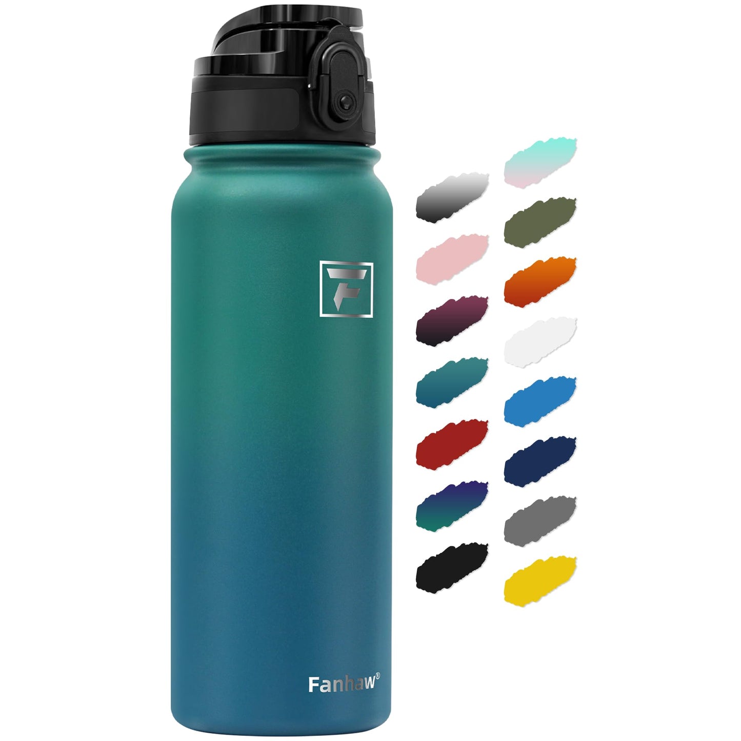 Fanhaw 20 Oz Insulated Stainless Steel Water Bottle with Chug Lid - Leak & Sweat Proof with Anti-Dust Lid (Green Blue)