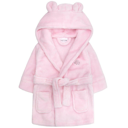 Baby Boys & Girls Unisex Dressing Gown (Ages 6-24 Months) Soft Plush Flannel Fleece Hooded Bath Robe Pink