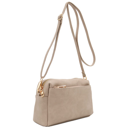 FashionPuzzle Triple Zip Small Crossbody Bag