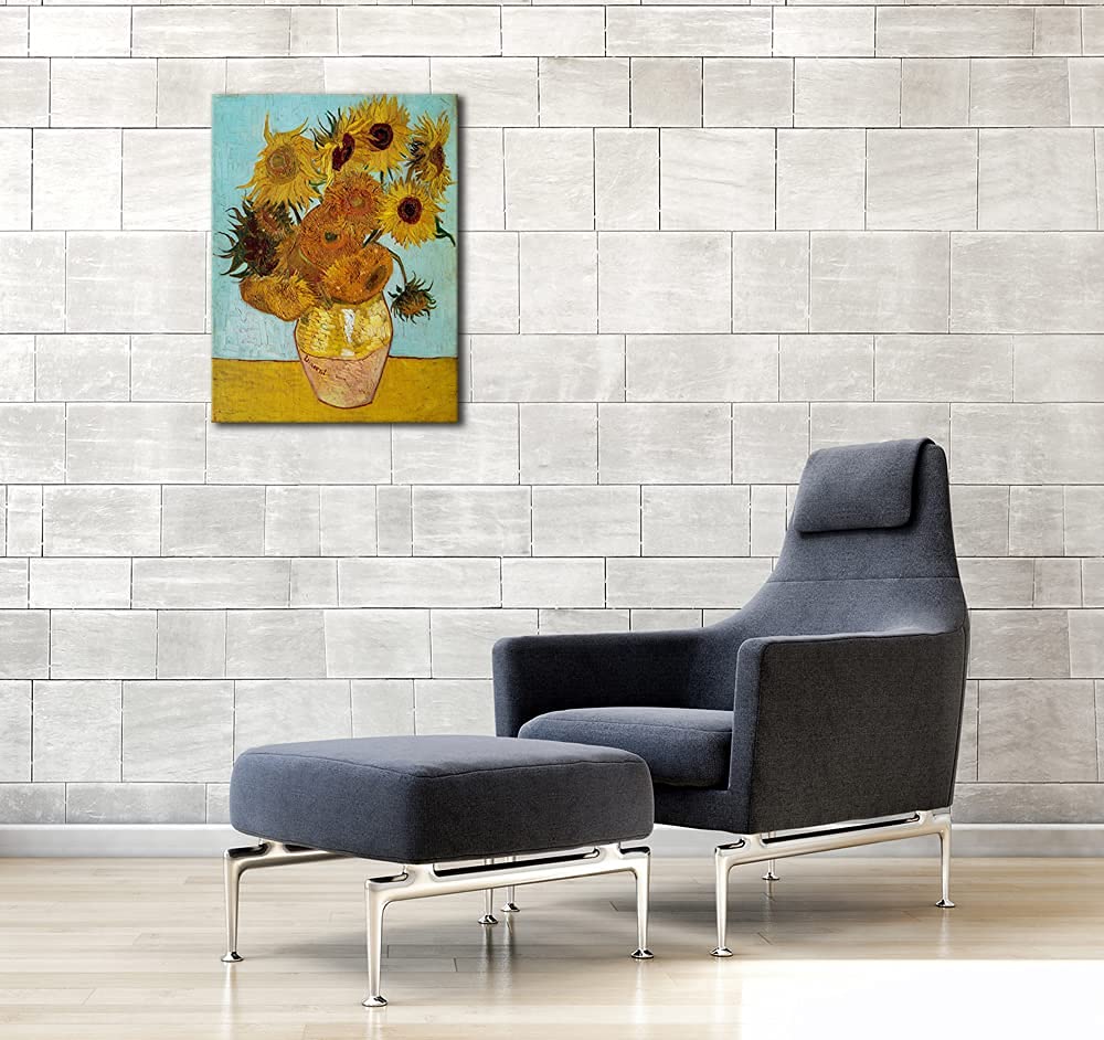 Wieco Art Framed Wall Art Canvas Prints of Sunflower by Vincent Van Gogh Paintings Reproduction Abstract Wall Decorations for Living Room Golden Frame