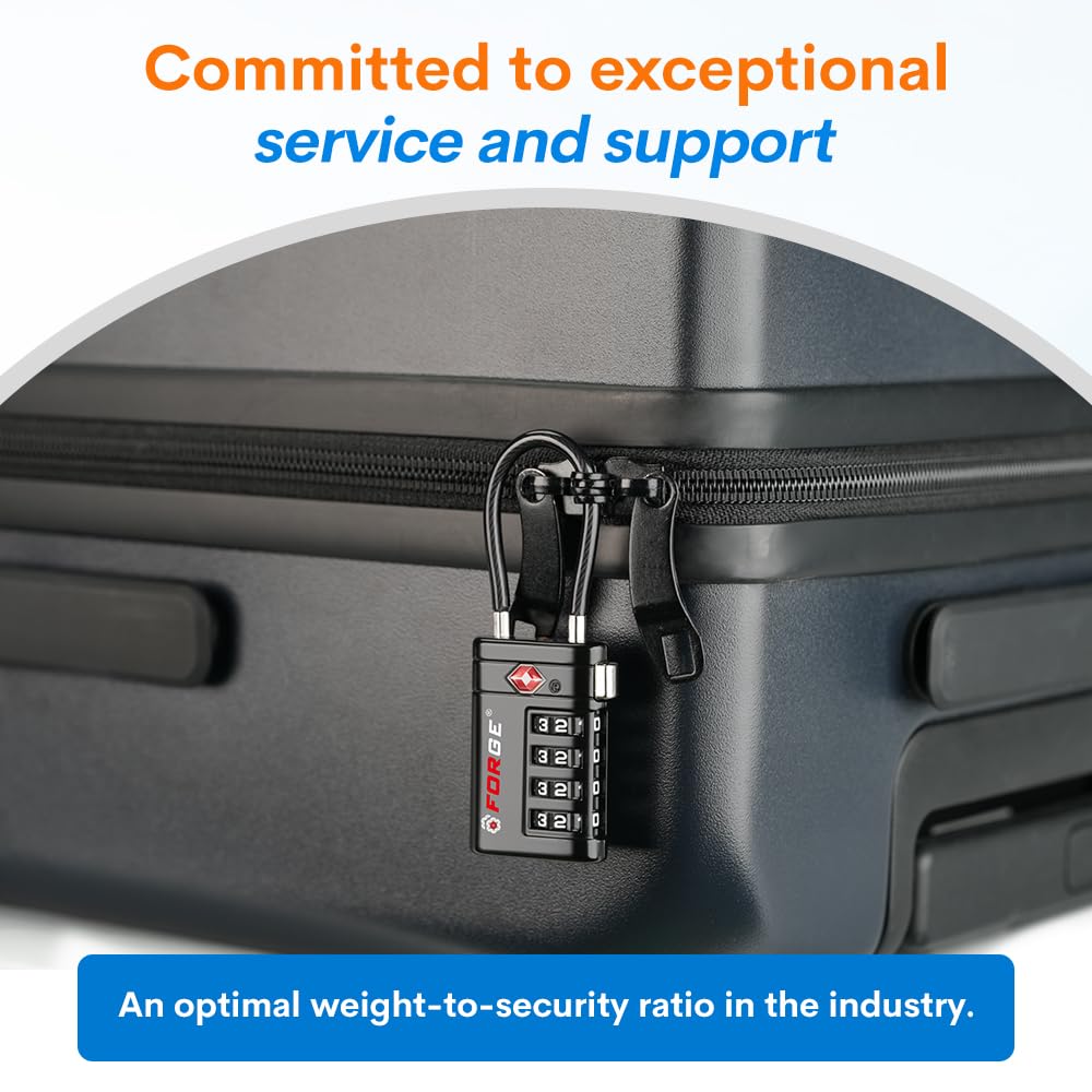 Forge TSA Approved Luggage Locks 4 Digit Combination TSA Travel Locks with TSA008, Open Alert Indicator, Zinc Alloy Body for Luggage, Suitcase, Backpack, and More. Black 2 Locks.