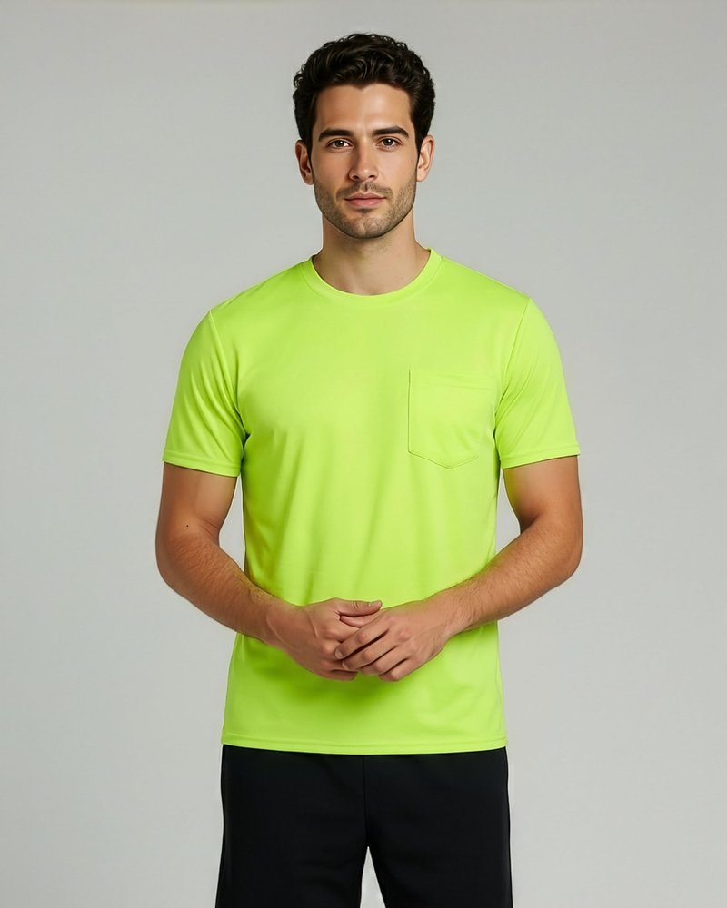 Real Essentials 4 Pack: Men's Dry-Fit Short Sleeve Pocket Crew Performance Athletic T-Shirt-Set 5, XL