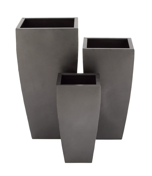 Deco 79 Metal Indoor Outdoor Planter Large Planter Pot with Tapered Base, Set of 3 Planters 20", 25", 30"H, Dark Gray