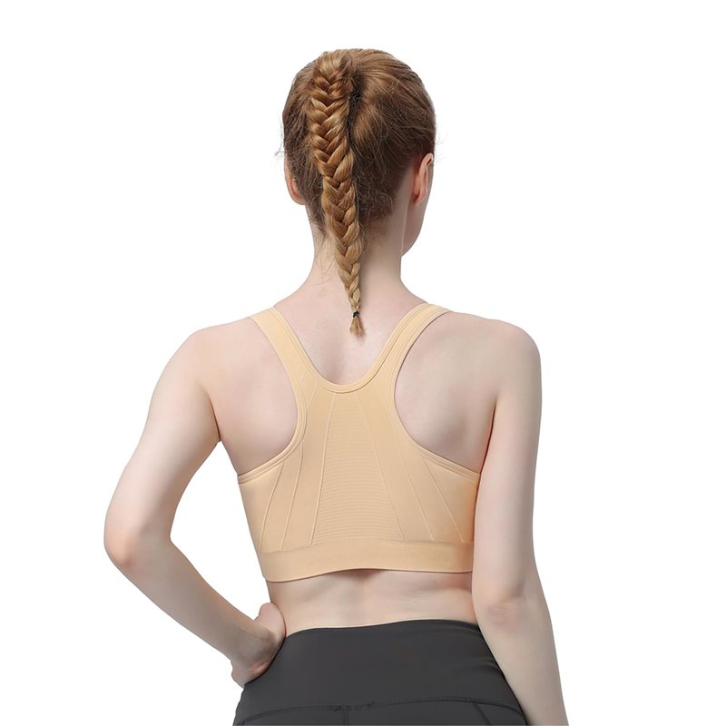 Women's Zip Front Sports Bra Wireless Post-Surgery Bra Active Yoga Sports Bras (XL:Fit 36D,36DD,38C,38D,40B,40C, 3 Pack(Black+Grey+Flesh))