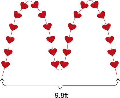 72 Red Hearts Felt Garland - NO DIY - Valentines Red Heart Hanging String Garland - Valentines Decor - Valentine Decorations - Valentines Wedding Anniversary Birthday Party Supplies