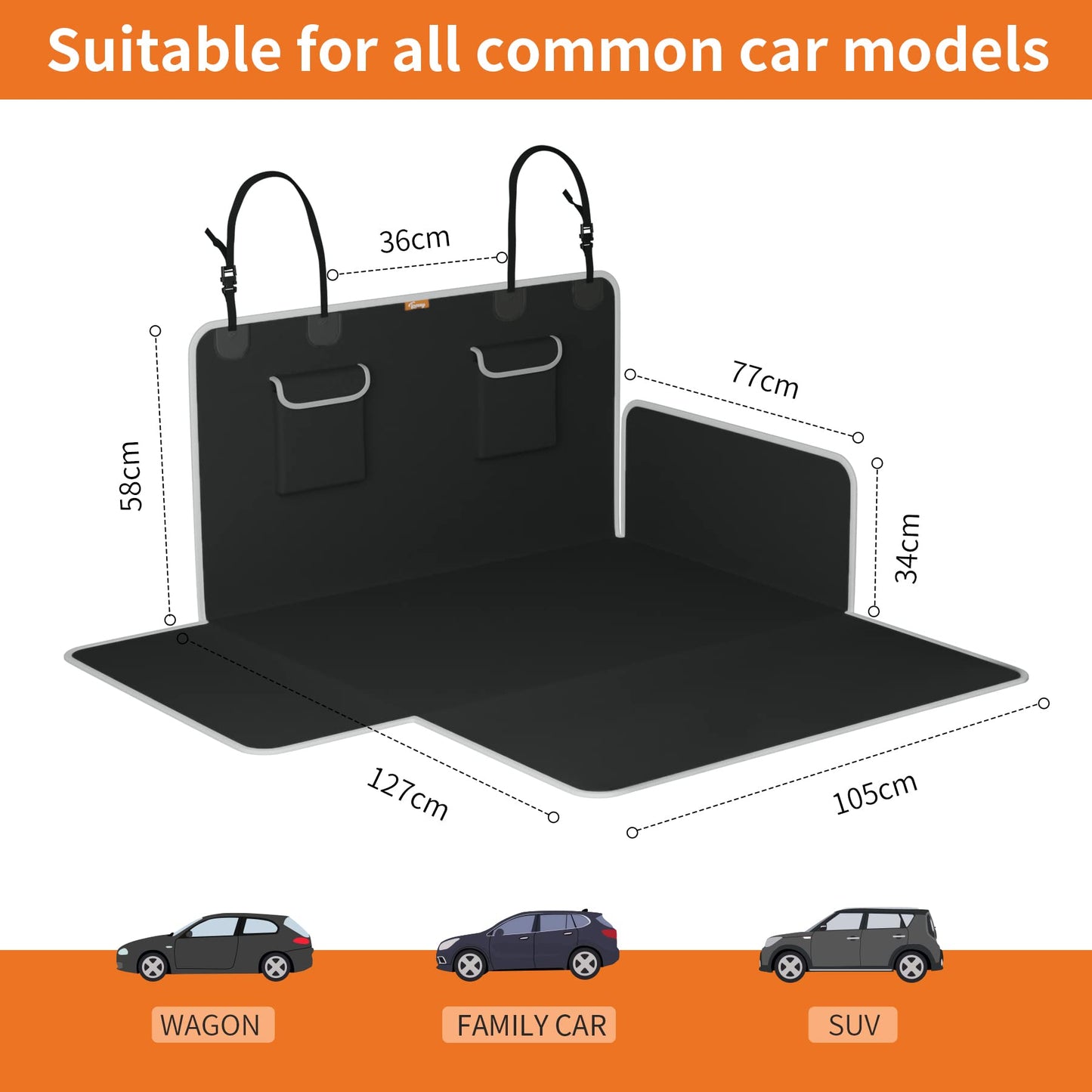 Toozey Car Boot Protector - Universal Nonslip Liner Protector with Side Protection and Bumper Protection, Waterproof & Antifouling, Robust Dog Car Boot Cover, Easy to Clean - Black