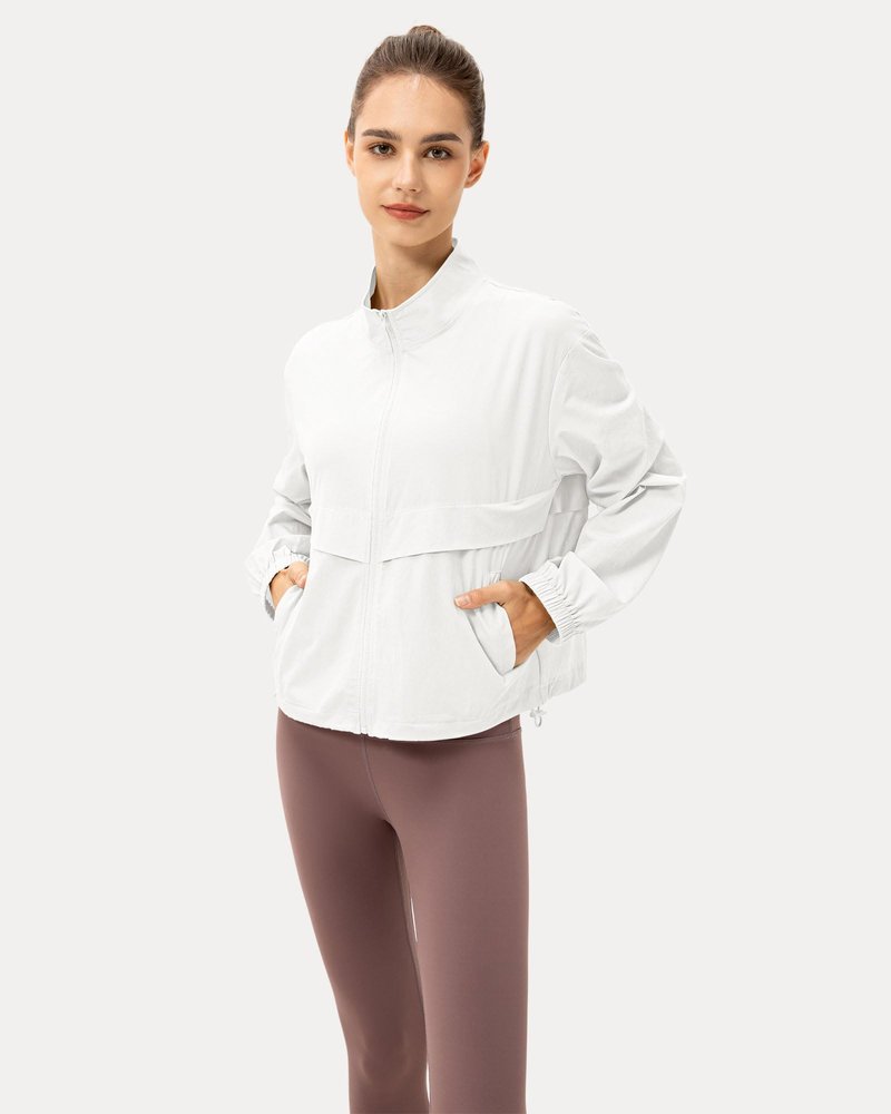 Locachy Women's Lightweight Zip Up Athletic Jacket Stand Collar Windproof Sun Protection Workout Outdoor Jacket White XS