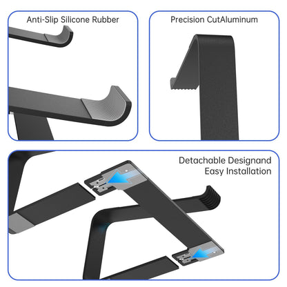 GleYo Laptop Stand for Desk Detachable Aluminum Computer Riser Portable Metal Notebook Holder Compatible with MacBook Air, Pro, Dell, HP, Lenovo and All 10-16" Laptops, Black