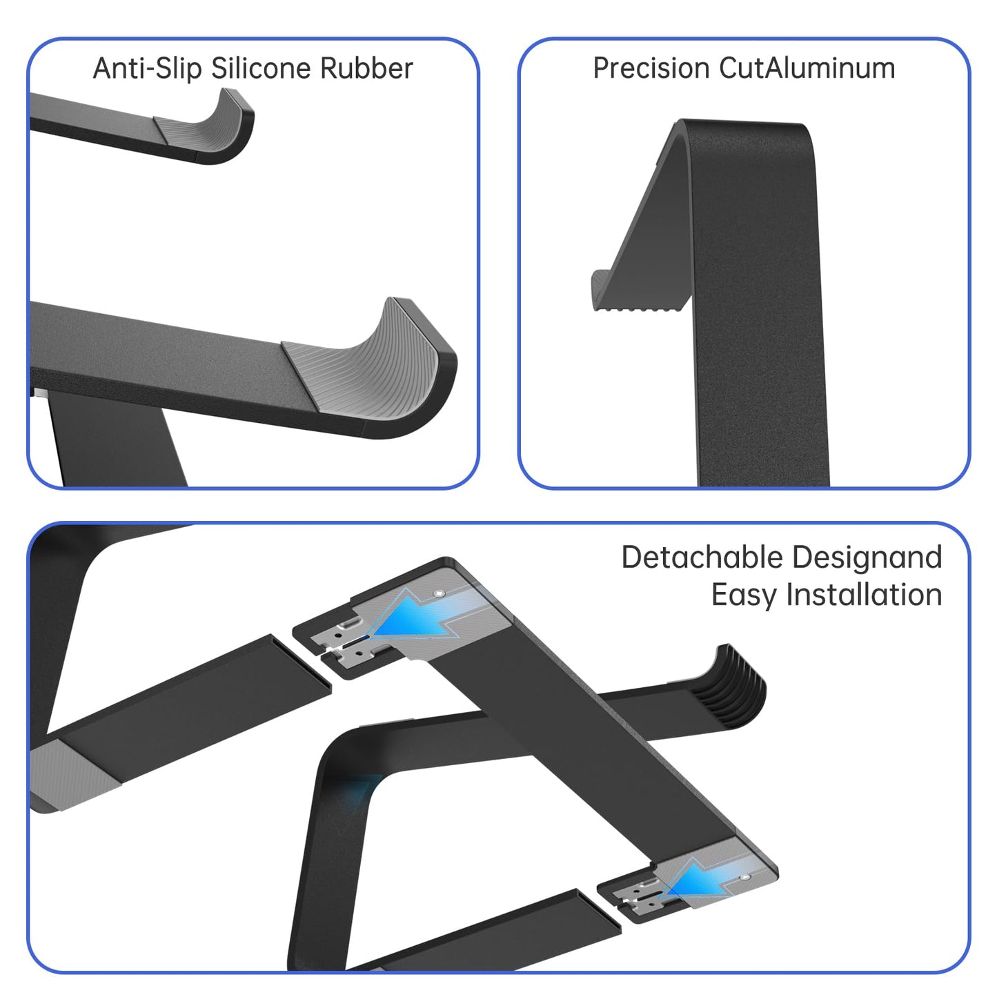 GleYo Laptop Stand for Desk Detachable Aluminum Computer Riser Portable Metal Notebook Holder Compatible with MacBook Air, Pro, Dell, HP, Lenovo and All 10-16" Laptops, Black