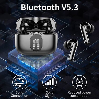 Wireless Earbuds, Bluetooth 5.3 Headphones In Ear with 4 ENC Noise Cancelling Mic, Btootos New Bluetooth Earbuds Mini Deep Bass Stereo Sound, 36H Playtime LED Display Wireless Earphones IP7 Waterproof