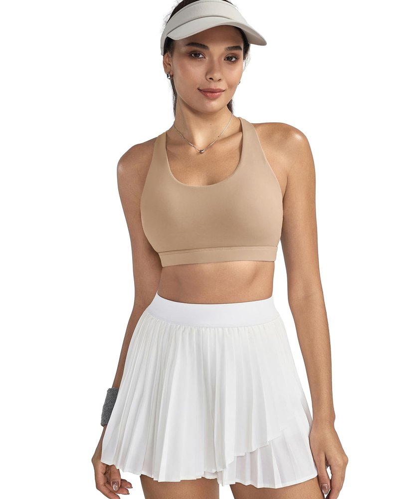 RUNNING GIRL Sports Bra for Women, Criss-Cross Back Padded Strappy Sports Bras Medium Support Yoga Bra with Removable Cups(WX2575 Nude XL)