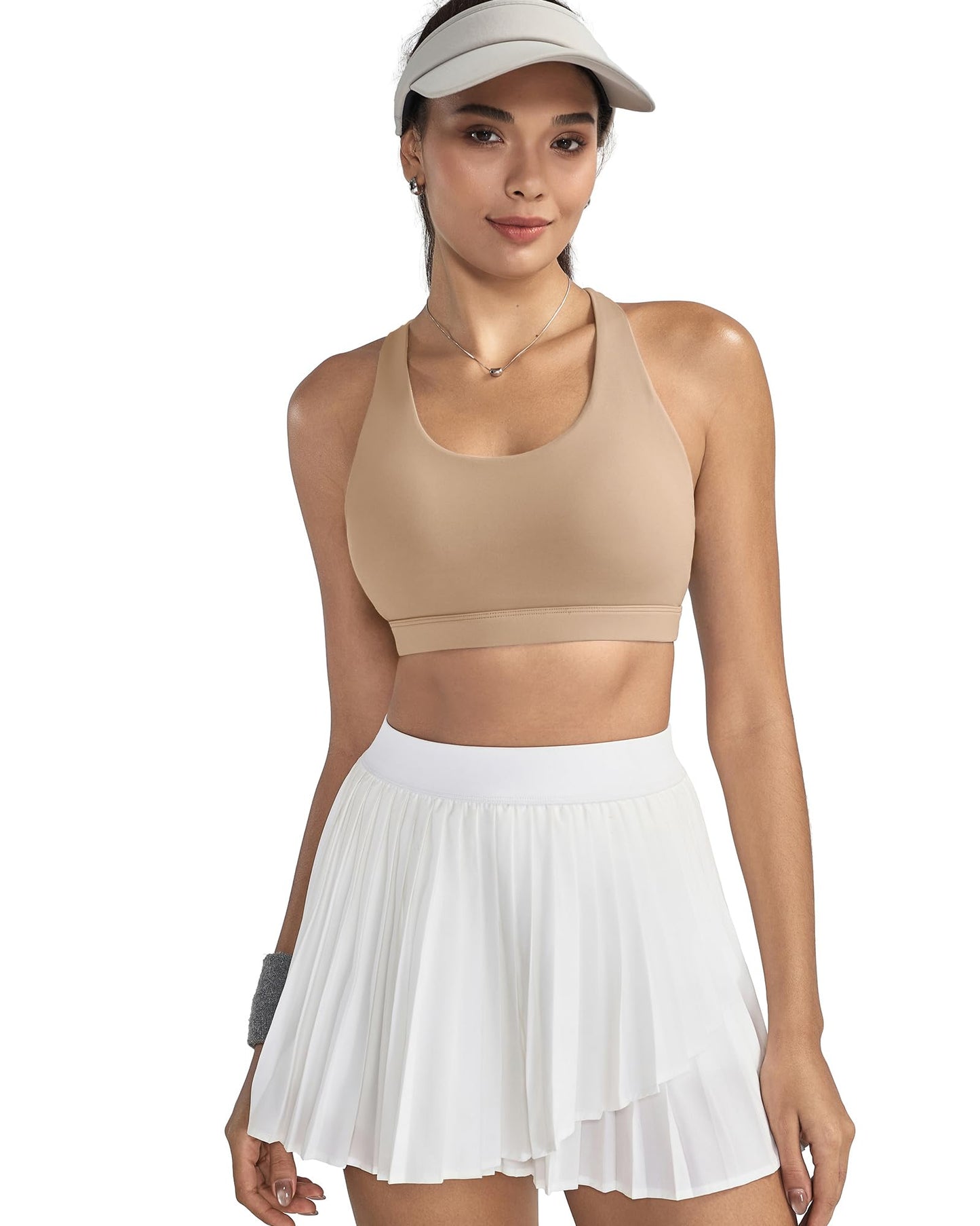RUNNING GIRL Sports Bra for Women, Criss-Cross Back Padded Strappy Sports Bras Medium Support Yoga Bra with Removable Cups(WX2575 Nude 2XL)