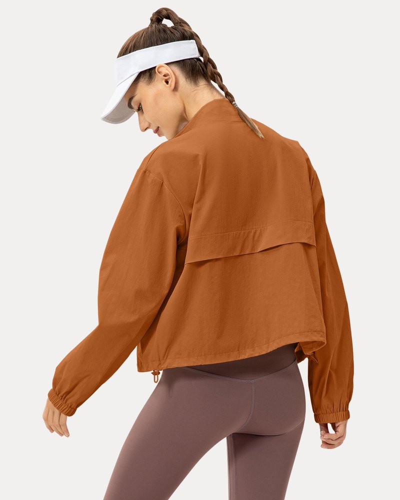 Locachy Women's Lightweight Zip Up Athletic Jacket Stand Collar Windproof Sun Protection Workout Outdoor Jacket Brown S