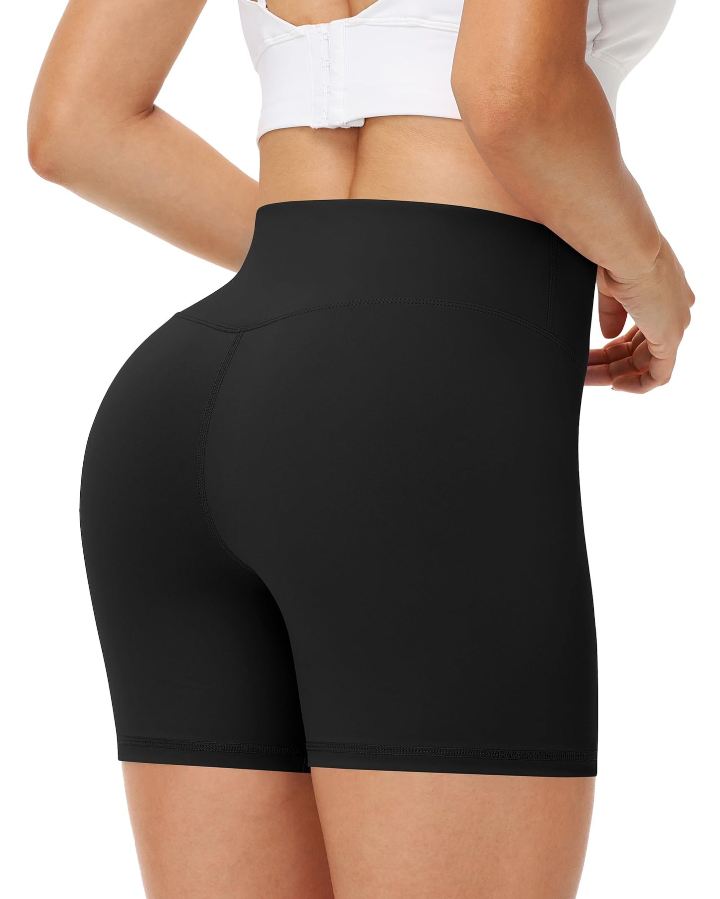 Runhit Spandex Shorts Women Biker Workout Gym Yoga Athletic Running Volleyball Booty Tummy Control High Waisted Soft Compression No See Through 5" M Black