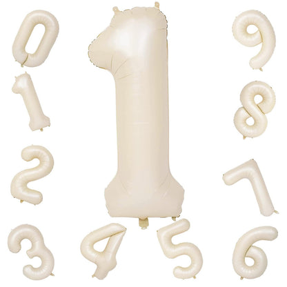 40 Inch Beige Number 1 Balloon for 1st Birthday Decoration, Large Self Inflating Cream Foil Number Balloons 0-9 for Boys Girls, White Sand 1 Helium Balloons for Women Men Party Anniversary Supplies
