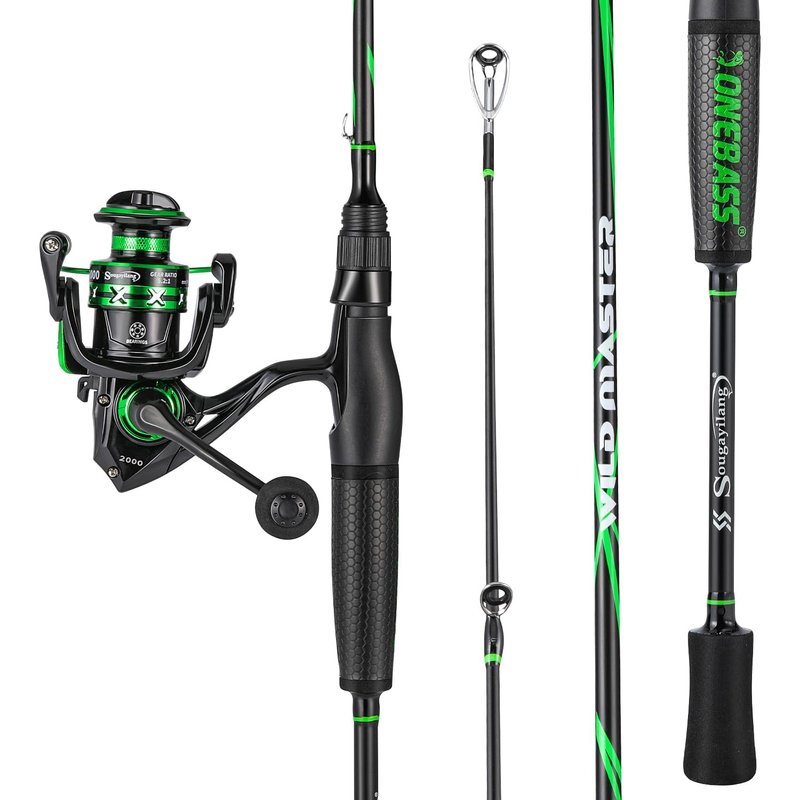 One Bass Fishing Rod Reel Combos, Spinning Rod with Spinning Reel, Graphite 2Pc Blanks, Stainless-Steel Guides, Super Polymer Handle- 6'0"-1 Pack