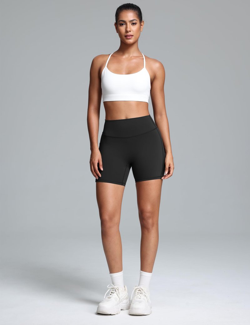 Olmlmt Biker Shorts Women with Pockets High Waisted Spandex Workout Shorts for Yoga Gym Running Black