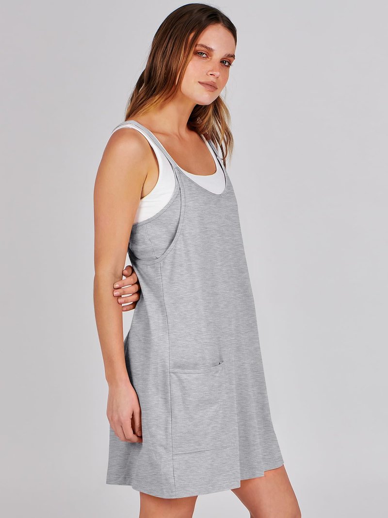 ANRABESS Women Athletic Dress Summer Tennis Workout Active Sports Mini Romper Dress Built in Shorts Travel Vacation Clothes Heather Gray X-Smal