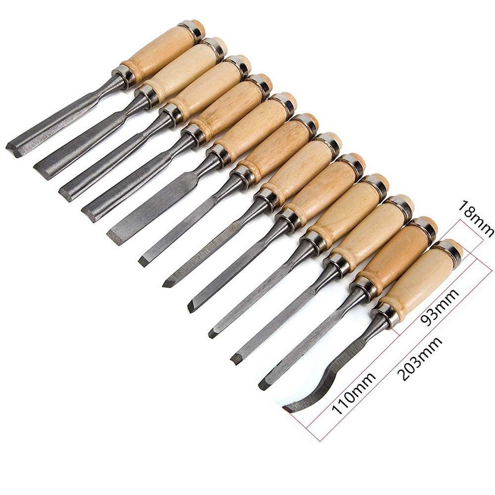Chiyuehe Professional Wood Carving Chisel Set - 12 Piece Sharp Woodworking Tools w/Carrying Case - Great for Beginners