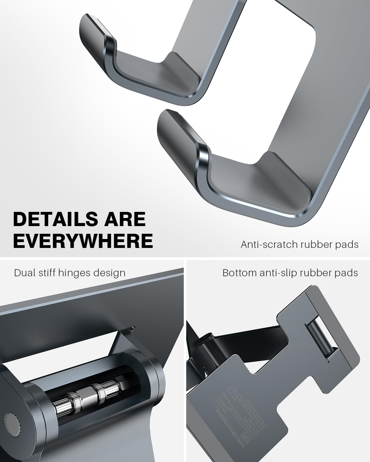 Anozer Tablet Stand,Adjustable Tablet Holder for Desk,Foldable for iPad Stand Dock Holder for iPad Air 5/4/Mini 6/Mini 5/10.2/Pro 12.9/Pro 11,Portable Monitor,Surface (4-13 inch)-Grey