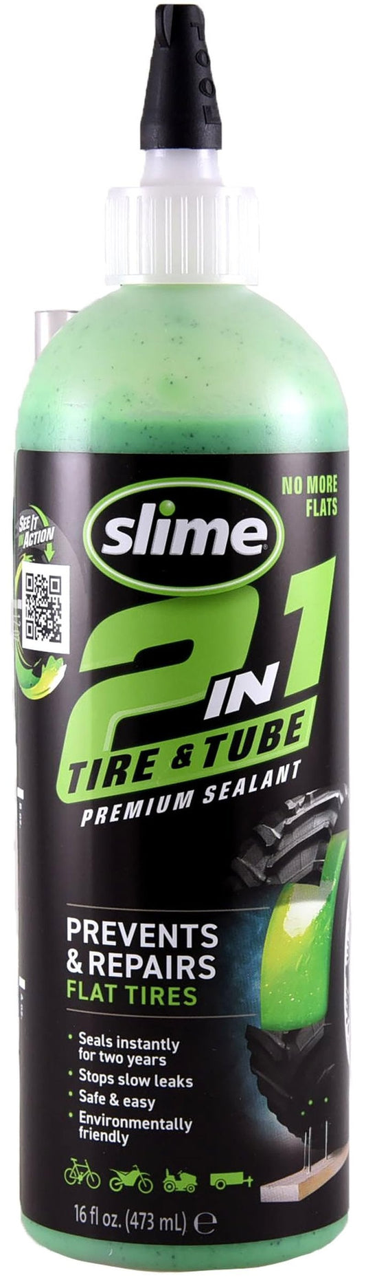 Slime 10193 Tire and Tube Sealant Puncture Repair Sealant, 2-in-1, Premium, Prevent and Repair, Suitable for Non-Highway Tires and Tubes, Non-Toxic, Eco-Friendly, 16oz Bottle
