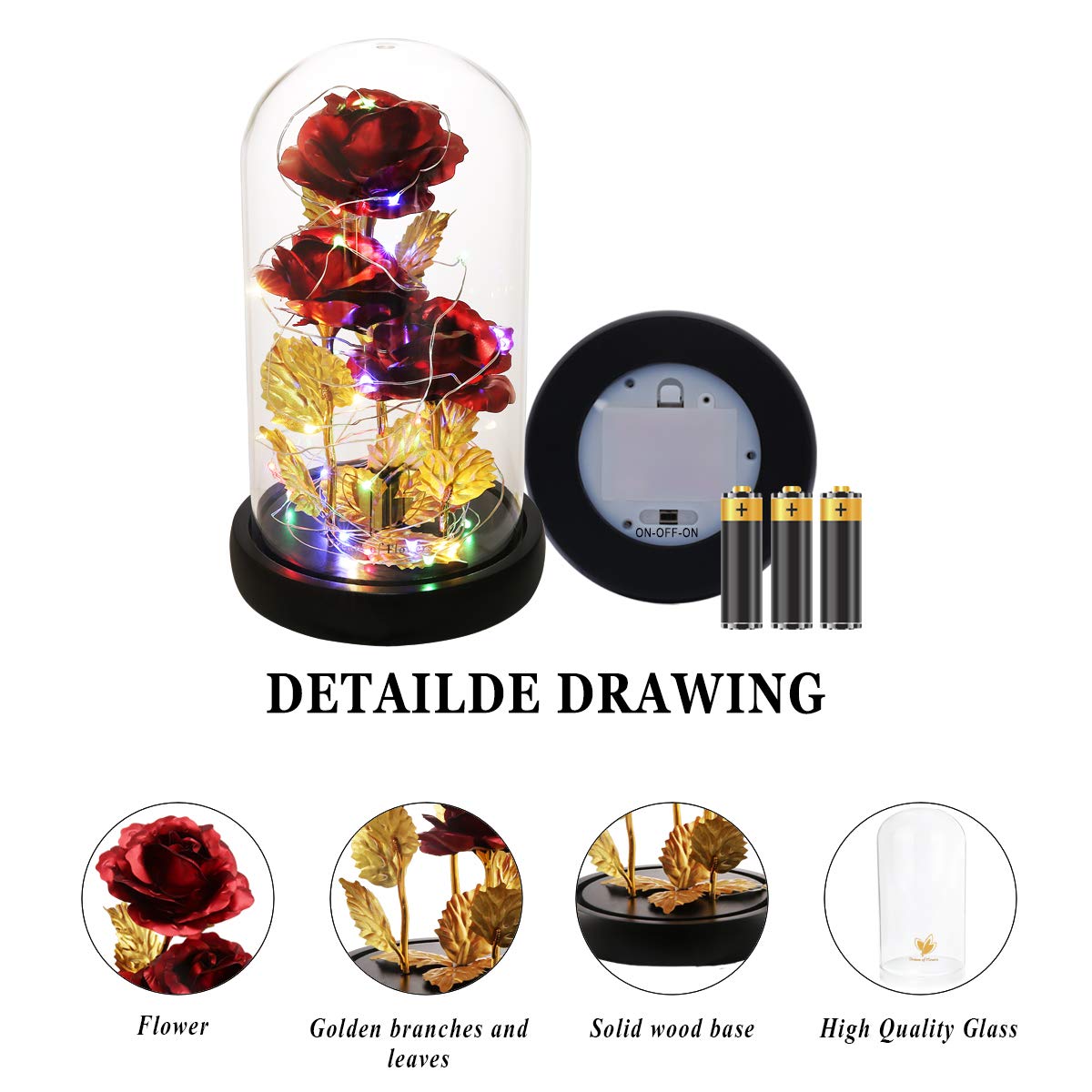Womens Gift for Christmas Birthday Gift,Christmas Rose Gifts for Women,Galaxy Flower Rose with 2 Light Modes,Colorful Crystal Flower Enchanted Rose in Glass Dome,Xmas Gifts for Mom Wife Girlfriend