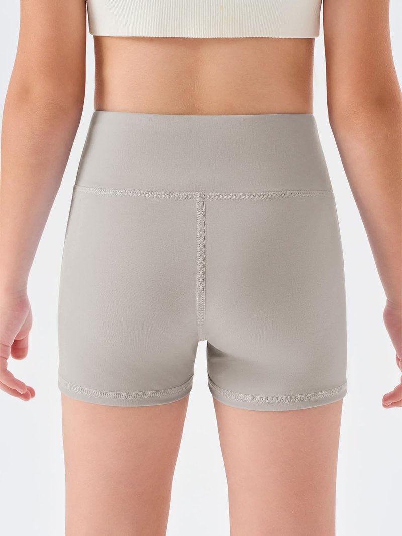Haloumoning Girls Athletic Shorts Kids High Waisted Yoga Dance Biker Shorts Comfy Gymnastics Shorts 5-14Y Light Gray