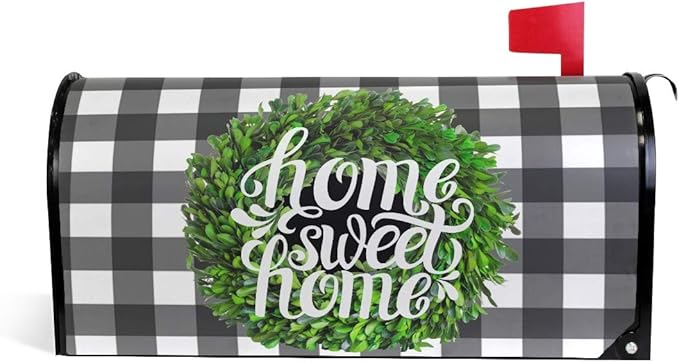 Kcldeci Buffalo Check Plaid Welcome Magnetic Mailbox Covers - Home Sweet Home Rustic Farmhouse Style, Standard Size 21x18