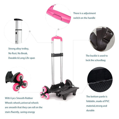Backpack Trolley - Wheeled Trolley Hand Aluminium Alloy Folding Trolley Cart for Backpack (Pink, 2 Wheels)