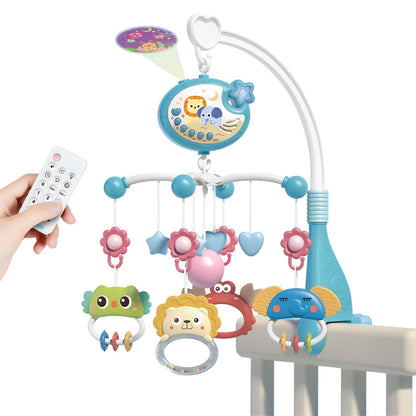 Aolso Baby Crib Toy, Baby Star Crib Mobile with Music and Lights, Cot Mobile Toy with Timing Function Projector and Remote Control, Baby Crib Toys for Boys Girls (Blue)