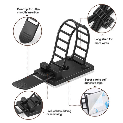 50Pcs Adjustable Adhesive Cable Management Clips, Nylon Cable Strap Ties Wire Clips Clamps Organizer with Strong Adhesive Tape, Extra Screw & Hole for Strong Fixation Home Office - 3.35 Inch Black
