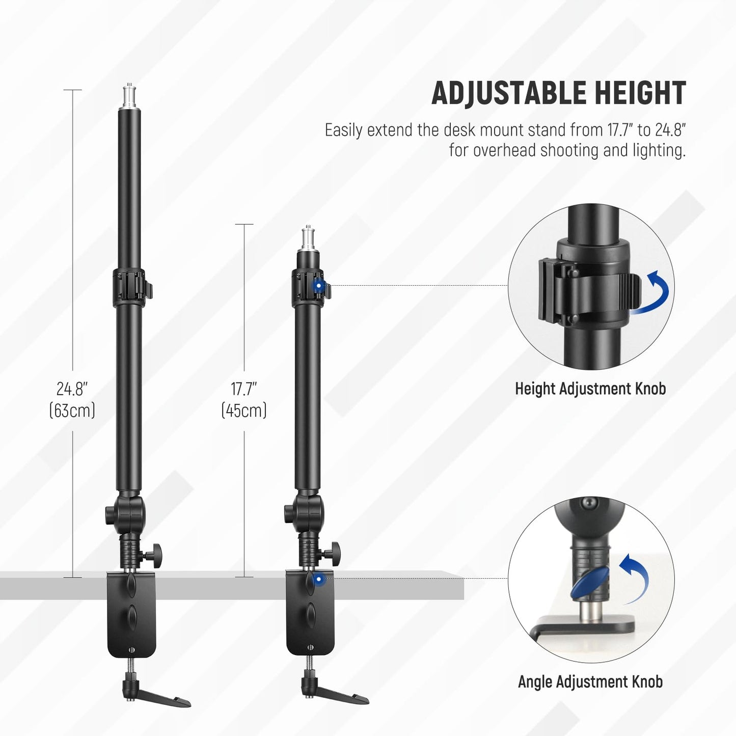 NEEWER Extendable Camera Desk Mount with Ball Head, 17"-40" Adjustable Table Light Stand with 1/4" Screw & C Clamp for DSLR Camera, Ring Light, Live Stream, Vlog, Max Load: 6.6lb/3kg, TL283 (RED)