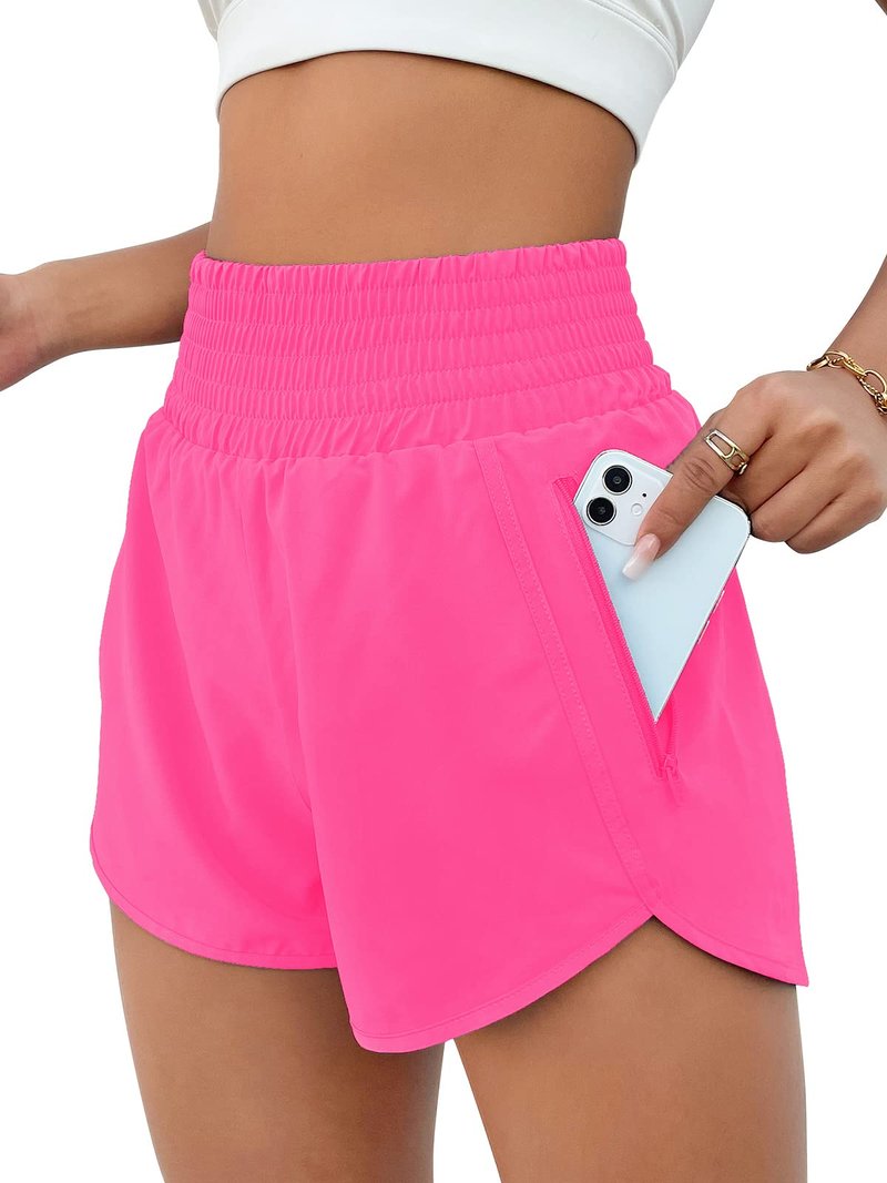 BMJL Women's Athletic Shorts High Waisted Running Short Pocket 2.5" Sporty Shorts Gym Elastic Workout Shorts(M,Hot Pink)