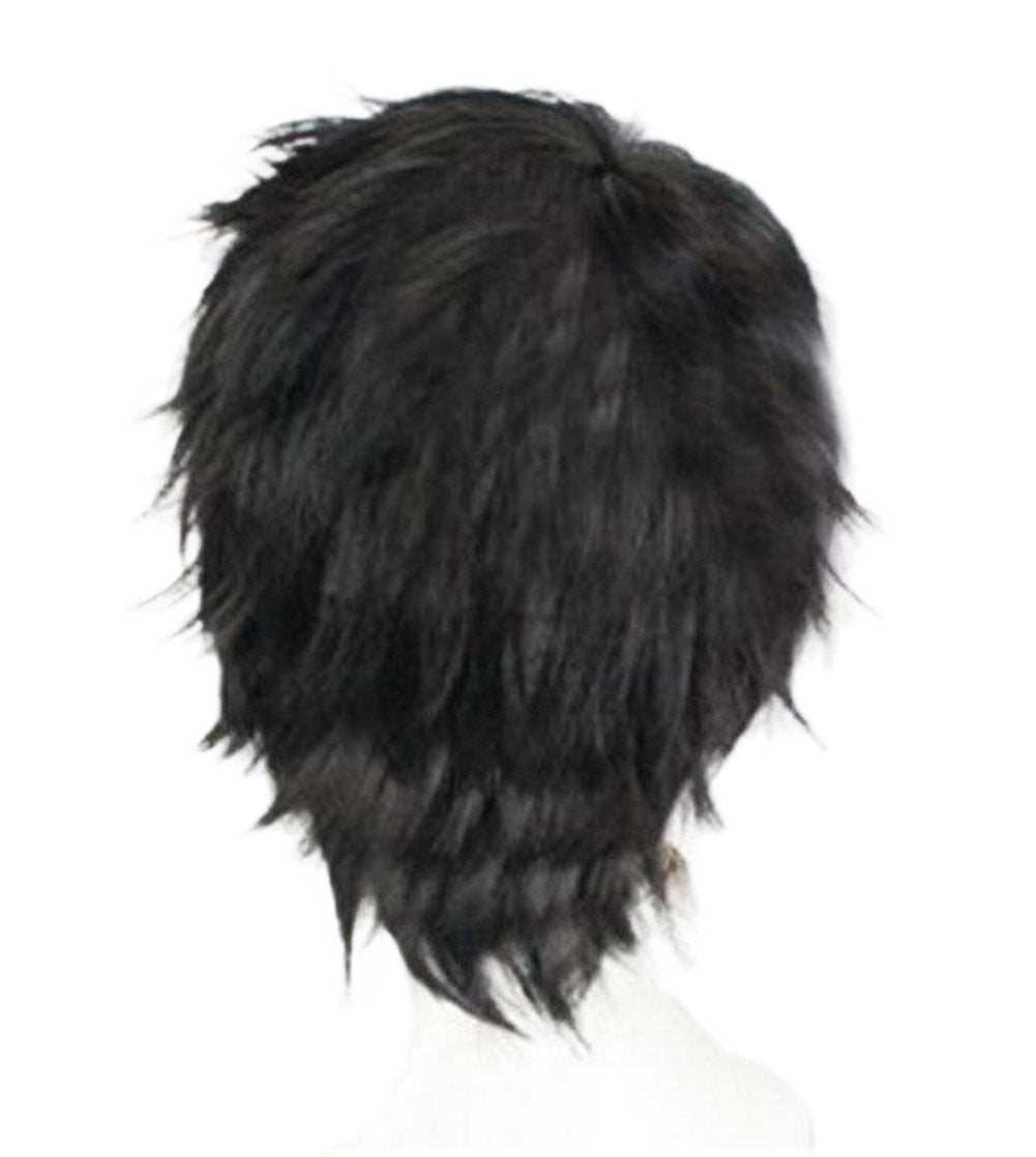 OYSRONG Men Short 11.81'' Black Curly Multifunction Fluffy Layered Frizzy Cosplay Heat Resistant Fibre Wig For Men