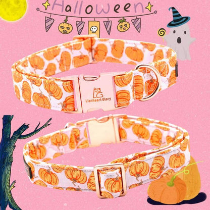 Lionheart Glory Halloween Pumpkin Collar - Heavy Duty, Adjustable, for Medium Dogs, Female or Male