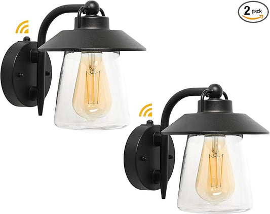 LUTEC 2 Pack Dusk to Dawn Outdoor Indoor Exterior Light Fixture, Farmhouse Barn Wall Sconce, Matte Black Finish Anti-Rust Wall Mount Light, Waterproof Wall lamp with Clear Glass for Porch, Patio
