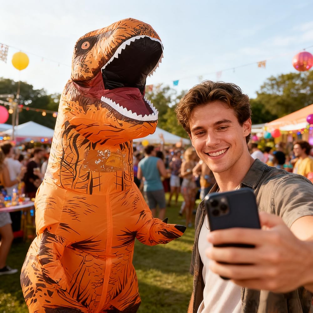 Rafalacy Inflatable Dinosaur Costume for Adult Blow up T-rex Costume Funny Dino Halloween Party Fancy Dress Outfit