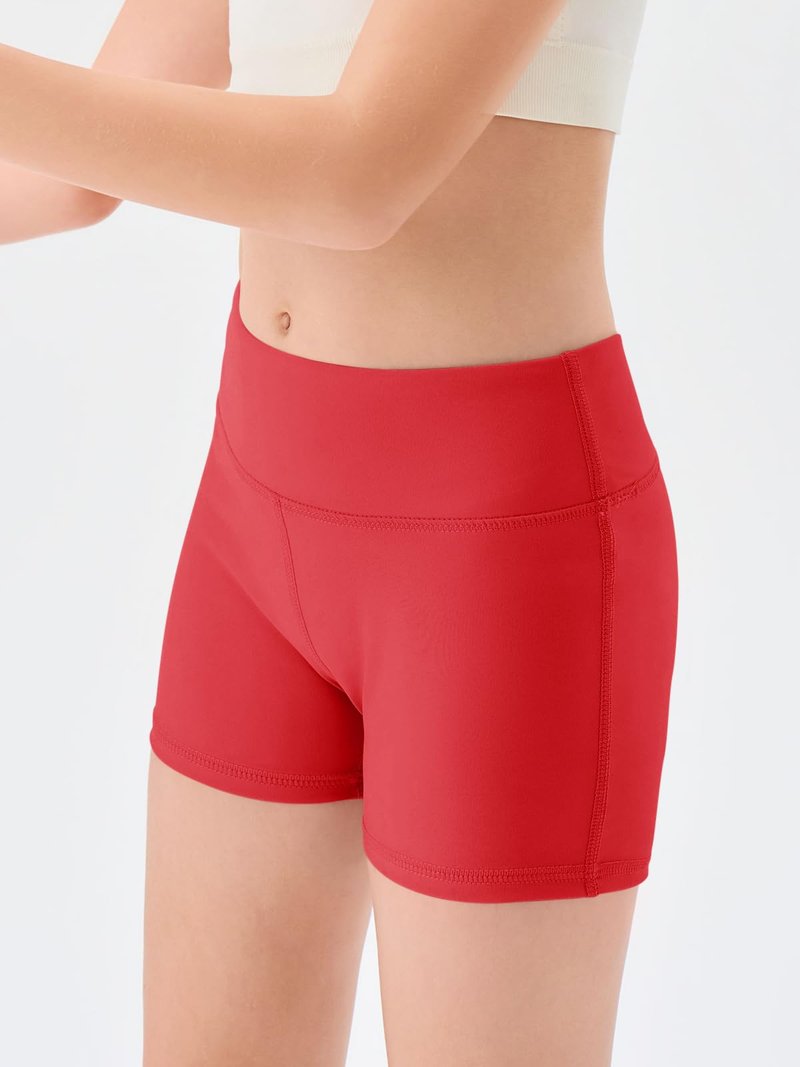 Haloumoning Girls Athletic Shorts Kids High Waisted Yoga Dance Biker Shorts Comfy Gymnastics Shorts 5-14Y Red