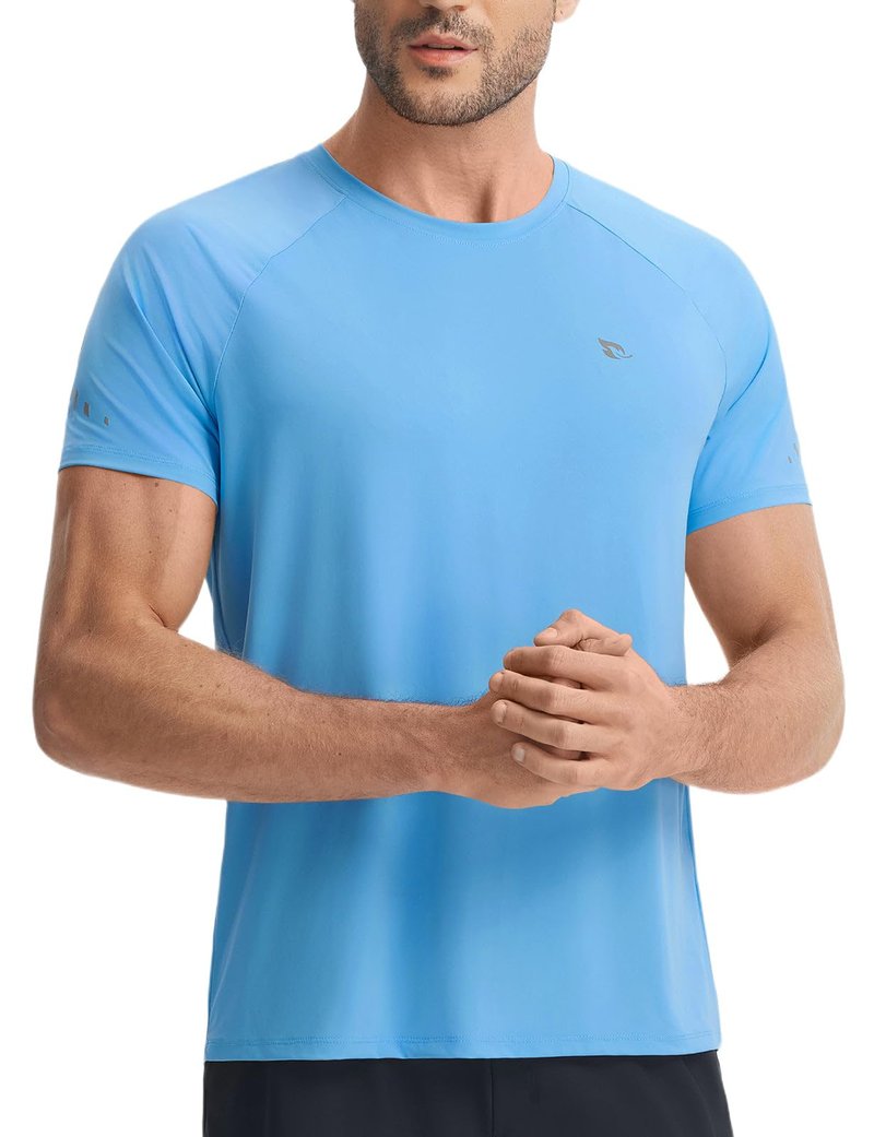 baleaf Ice Cooling Running Shirts for Men Short Sleeve Athletic Workout T-Shirts UPF 50+ Sun Protection Quick Dry Moisture Wicking Tee Blue L