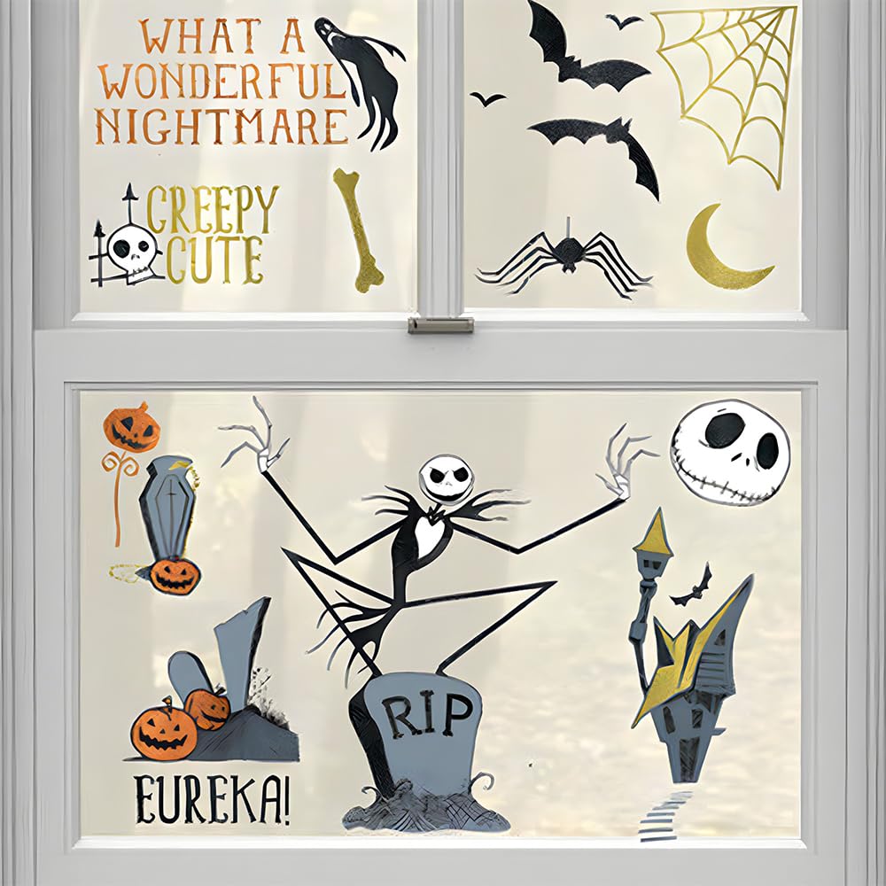 Disney Tim Burton's Nightmare Before Christmas Glitter Window Decoration - 17"x12" (1 Count) - Made of Vinyl with Glitter, Perfect Halloween Decor