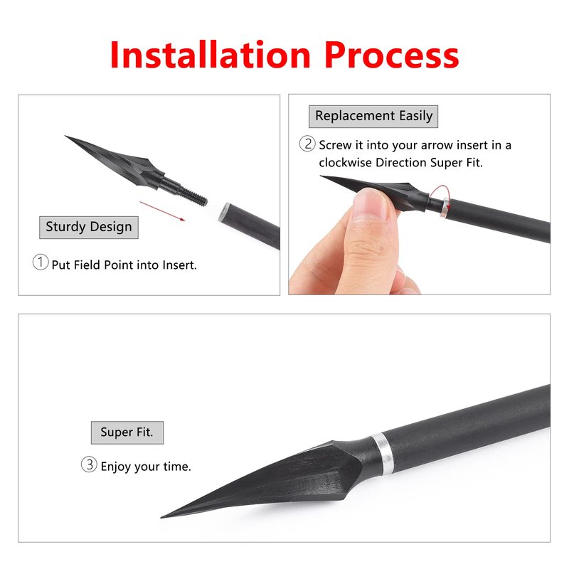 12 Pack Hunting Broadheads 100/120/125/150 Grain Traditional Archery Arrow Tips for Compound Recurve Bow Crossbow Shooting Black